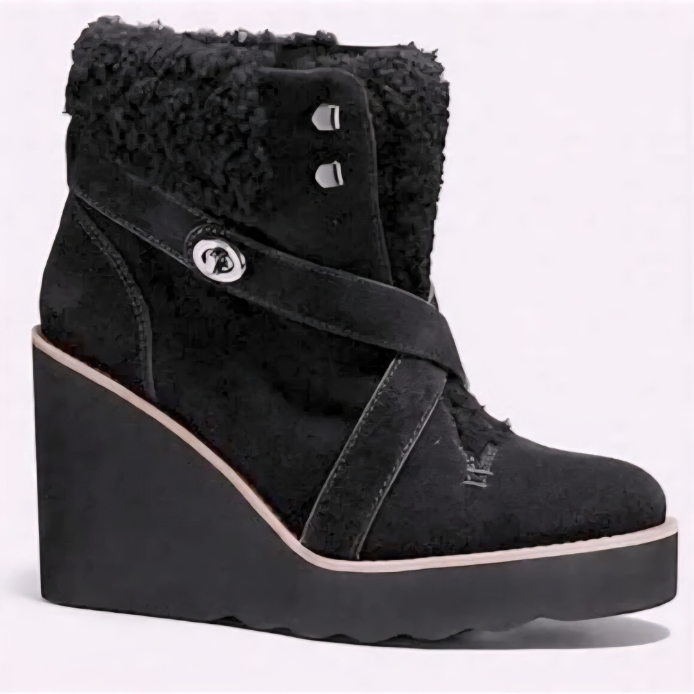 Coach Black Kenna Shearling Wedge Boots